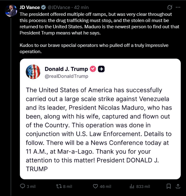 Comentário de JD Vance sobre o petróleo venezuelano